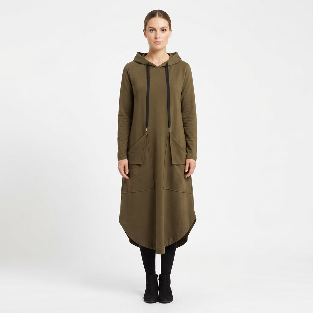 Alice Hartfield | Olive Hooded Maxi Dress With Curved Hem