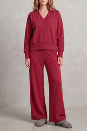 Lydia Campbell | Grey Wide-Leg Lounge Set with V-Neck Sweatshirt