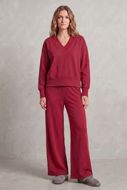 Lydia Campbell | Grey Wide-Leg Lounge Set with V-Neck Sweatshirt