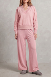 Lydia Campbell | Grey Wide-Leg Lounge Set with V-Neck Sweatshirt