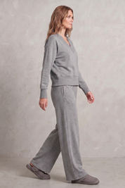Lydia Campbell | Grey Wide-Leg Lounge Set with V-Neck Sweatshirt