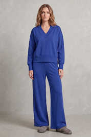 Lydia Campbell | Grey Wide-Leg Lounge Set with V-Neck Sweatshirt