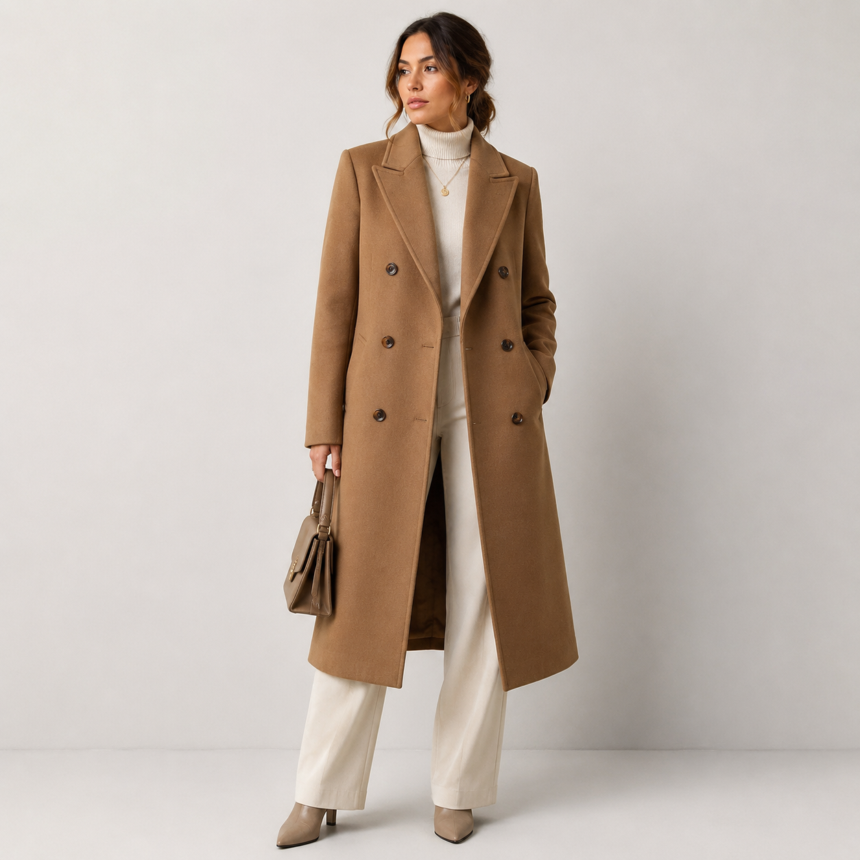 Amelia Shaw | Manteau long en laine croisé camel