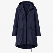 Phoebe Clarke | Navy Hooded Longline Raincoat with Drawstring Hem