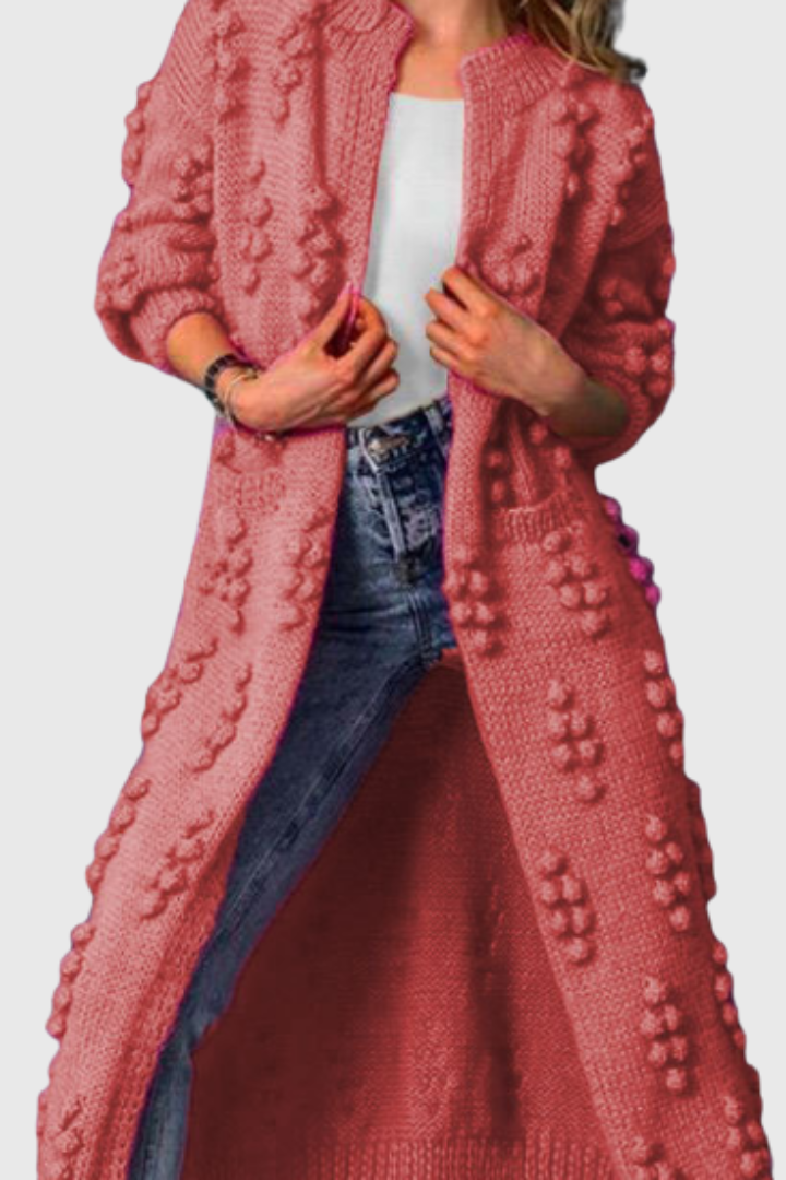Freya Marsden | Long Bobble-Knit Cardigan With Pockets