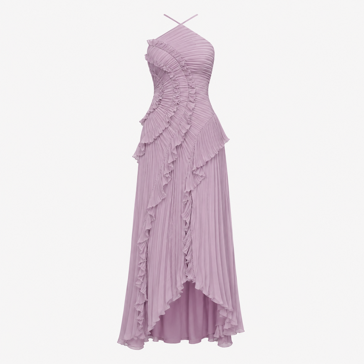 Arabella Wells | Pleated Halter Maxi Dress in Dusty Lilac