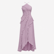 Arabella Wells | Pleated Halter Maxi Dress in Dusty Lilac