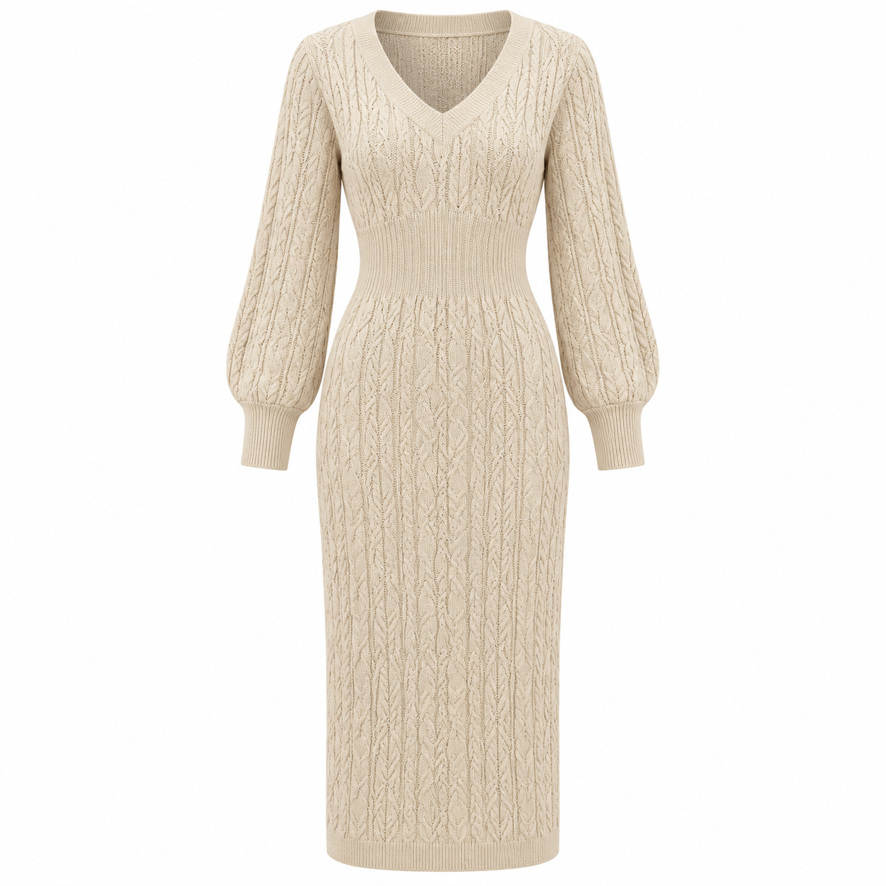 Arabella Whitfield | Cable Knit V-Neck Midi Dress