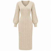 Arabella Whitfield | Cable Knit V-Neck Midi Dress