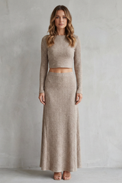 Viola Bennett | Ribbed Knit Crop Top & Maxi Skirt Co-ord Set