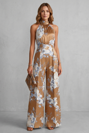 Harriet Green | Combinaison fleurie en satin, dos nu, à jambes larges