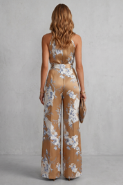 Harriet Green | Combinaison fleurie en satin, dos nu, à jambes larges