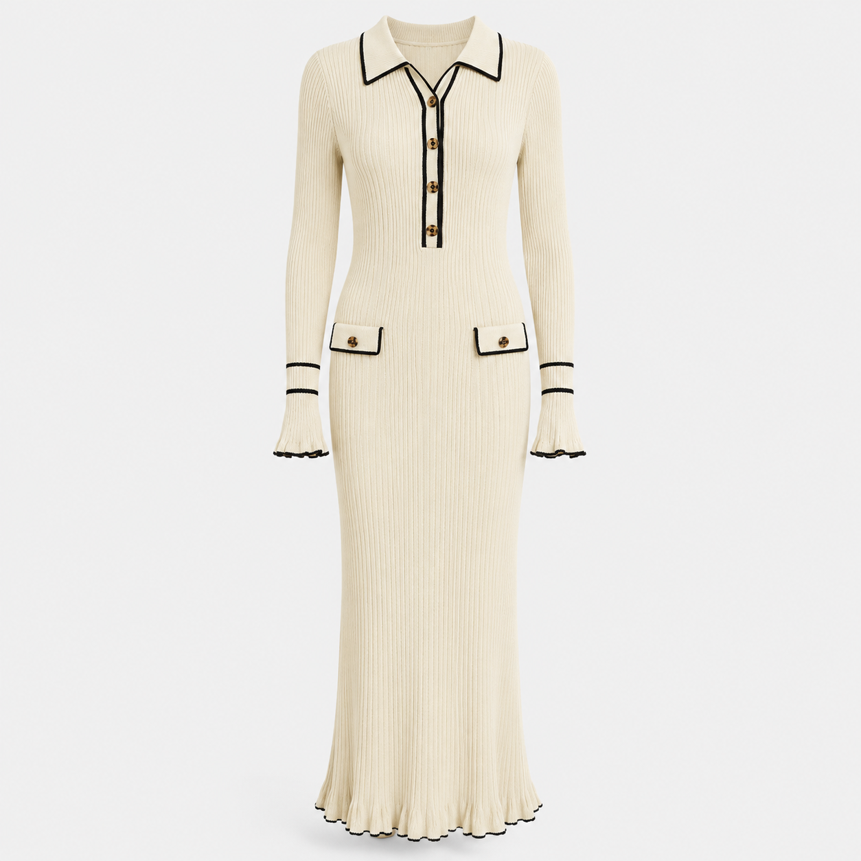 Beatrice Sutcliffe | Ribbed Knit Collared Midi Dress