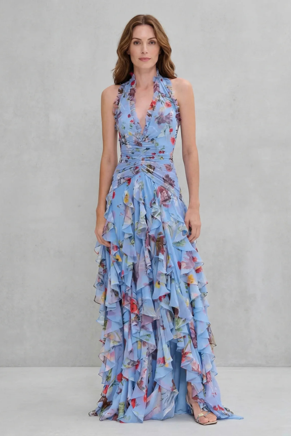Rosie Sutton | Floral Halter Maxi Dress with Ruffle Skirt