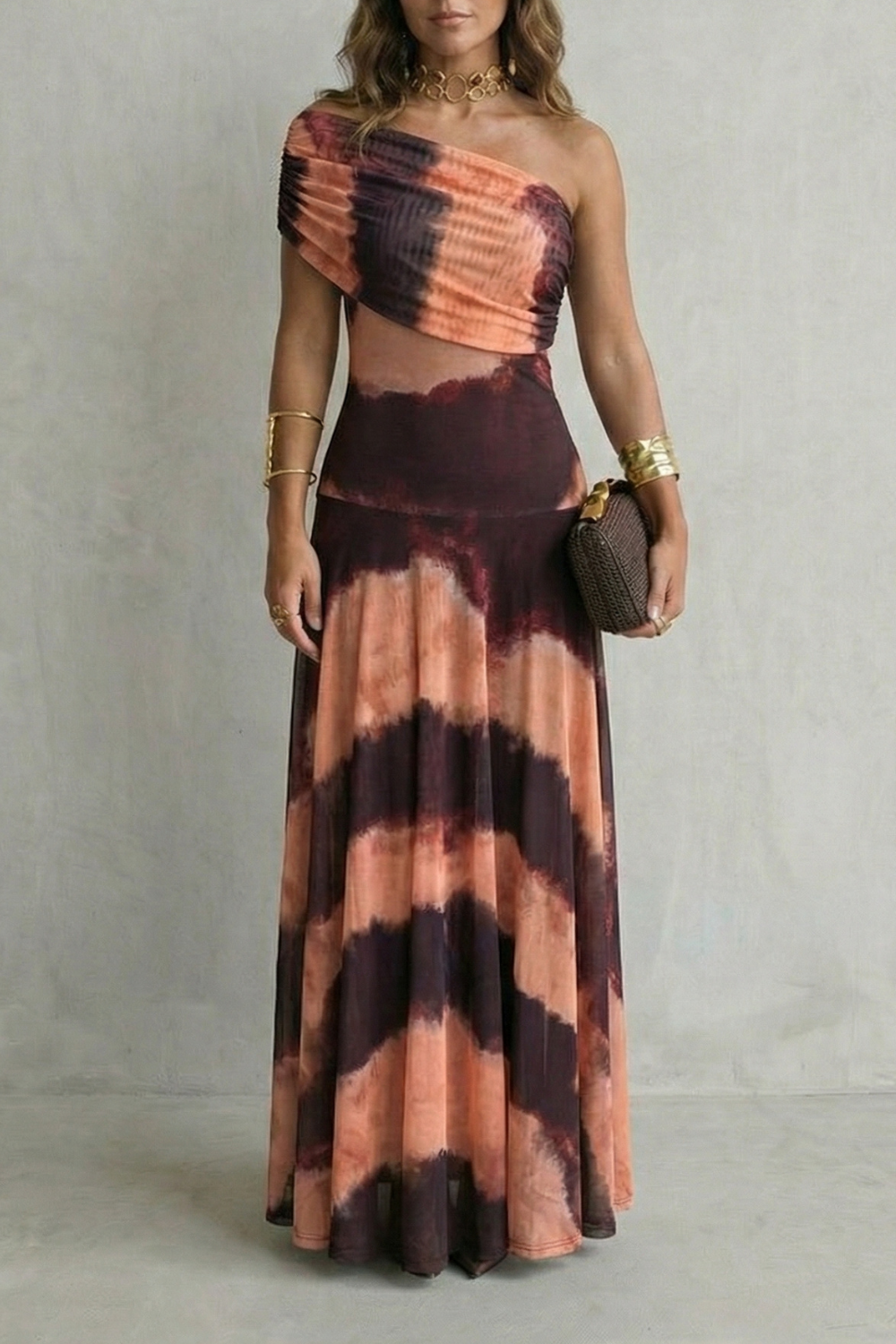 Edith Blackwell | One Shoulder Draped Maxi Dress in Chocolate Brown