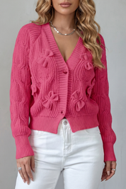 Lydia Campbell | Hot Pink Cable Knit Bow Cardigan