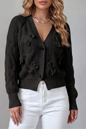 Lydia Campbell | Hot Pink Cable Knit Bow Cardigan