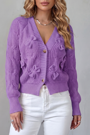 Lydia Campbell | Hot Pink Cable Knit Bow Cardigan