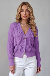 Lydia Campbell | Hot Pink Cable Knit Bow Cardigan