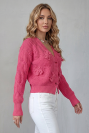 Lydia Campbell | Hot Pink Cable Knit Bow Cardigan