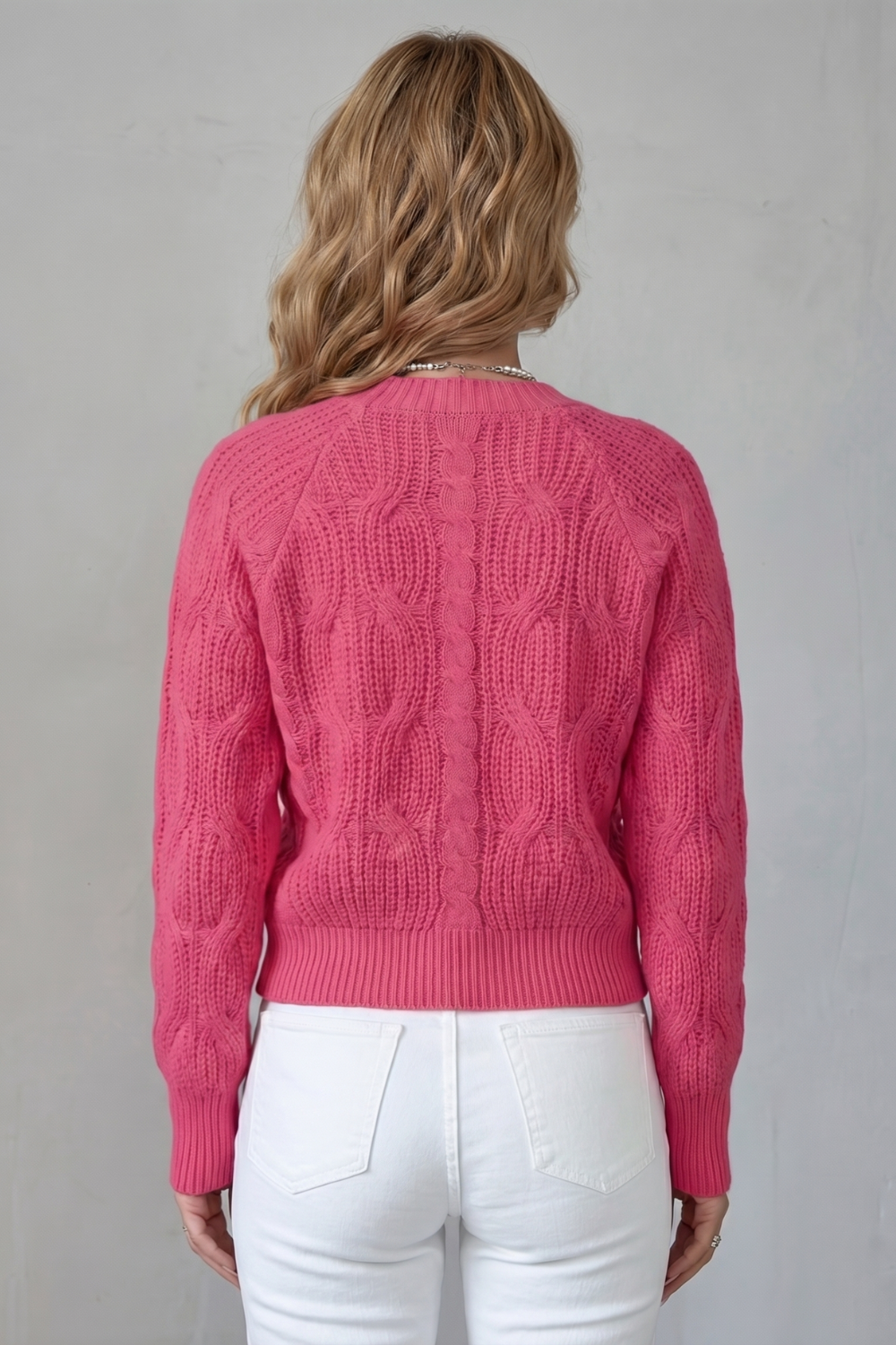 Lydia Campbell | Hot Pink Cable Knit Bow Cardigan
