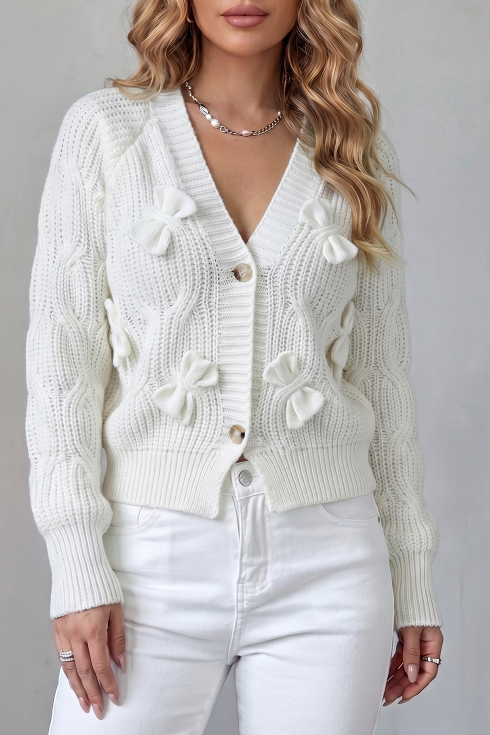 Lydia Campbell | Hot Pink Cable Knit Bow Cardigan
