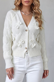 Lydia Campbell | Hot Pink Cable Knit Bow Cardigan