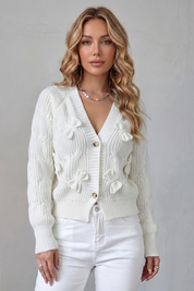 Lydia Campbell | Hot Pink Cable Knit Bow Cardigan