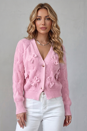 Lydia Campbell | Hot Pink Cable Knit Bow Cardigan