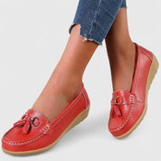 Daisy Fenwick | Red Vegan Leather Tassel Loafers