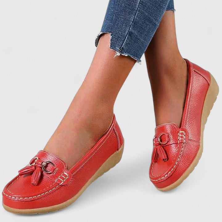 Daisy Fenwick | Red Vegan Leather Tassel Loafers