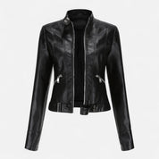 Valentina Greco | Brown Faux Leather Biker Jacket for Women
