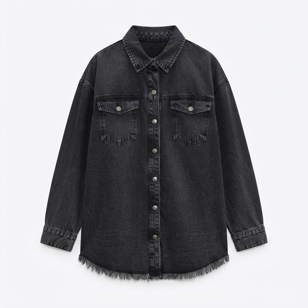 Bridget Hartley | Red Denim Jacket With Frayed Hem
