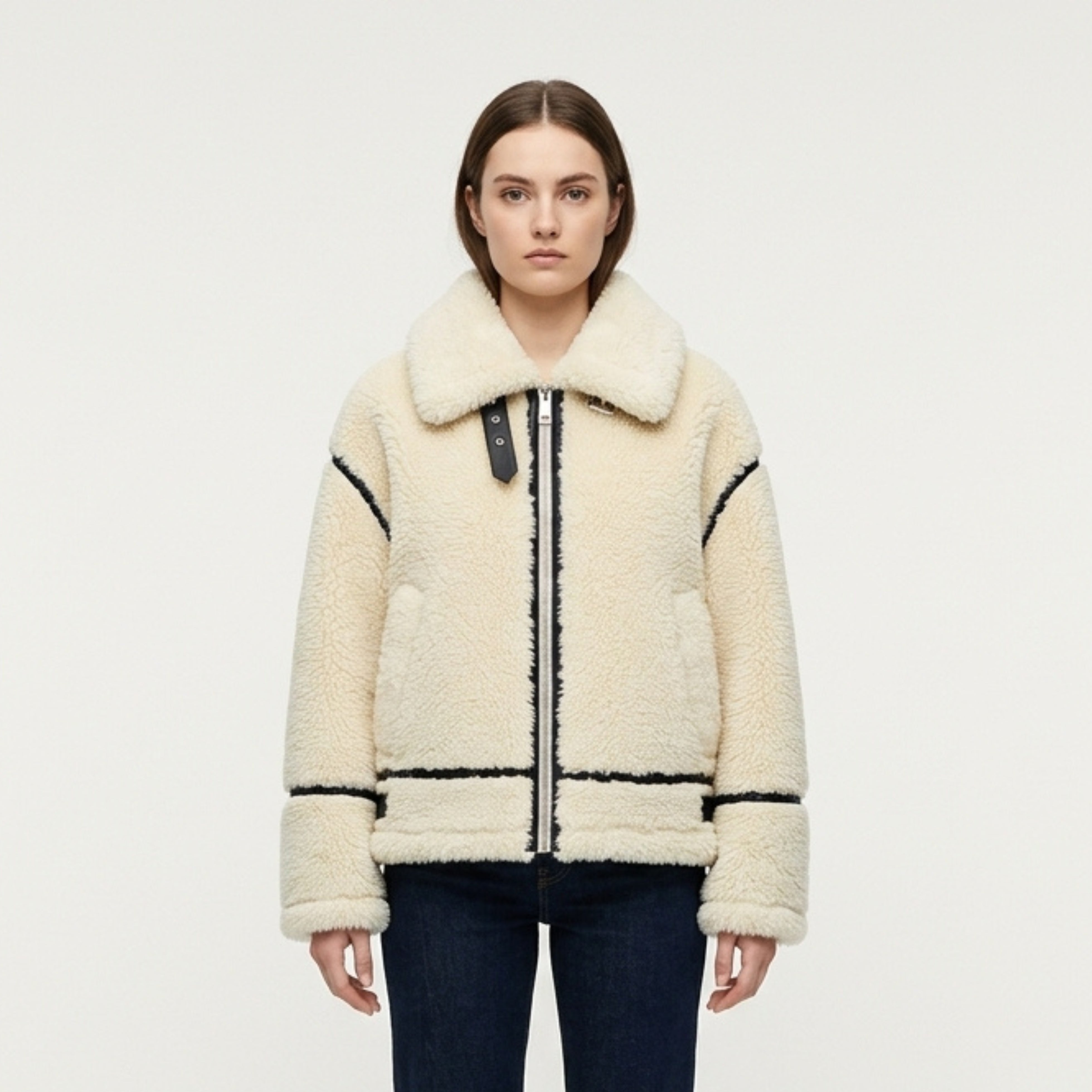 Bridget Oakley | Veste teddy oversize avec bordures contrastantes
