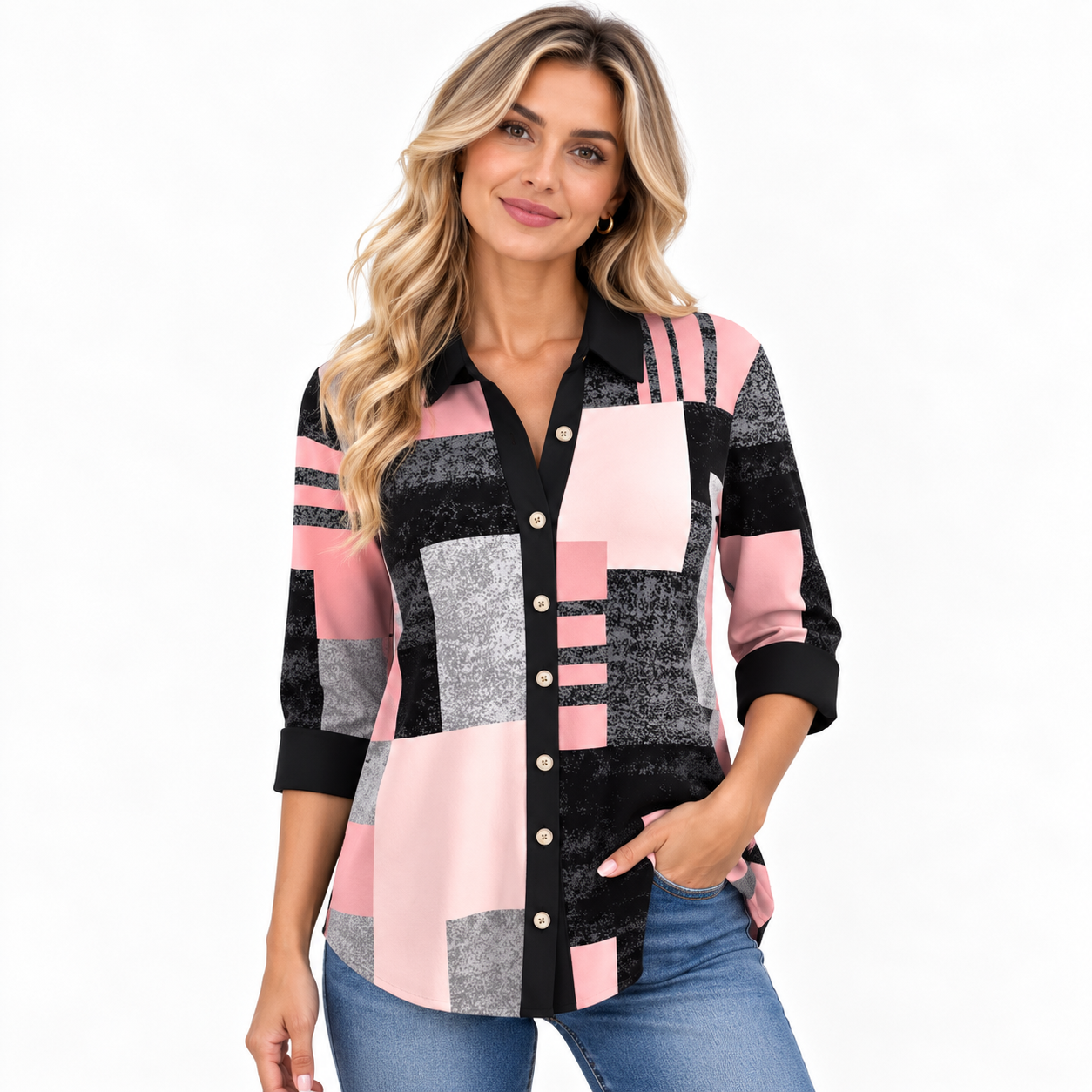 Briony Marlow | Geometric Print Button-Front Blouse
