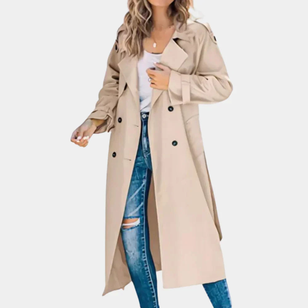 Harriet Woods | Black Double-Breasted Belted Trench Coat