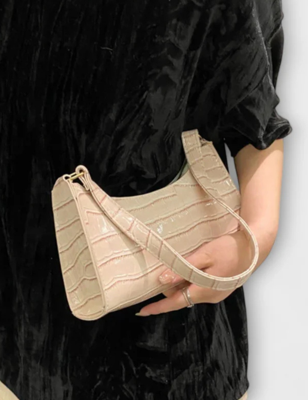 Camille Moretti | Green Croc-Embossed Baguette Shoulder Bag