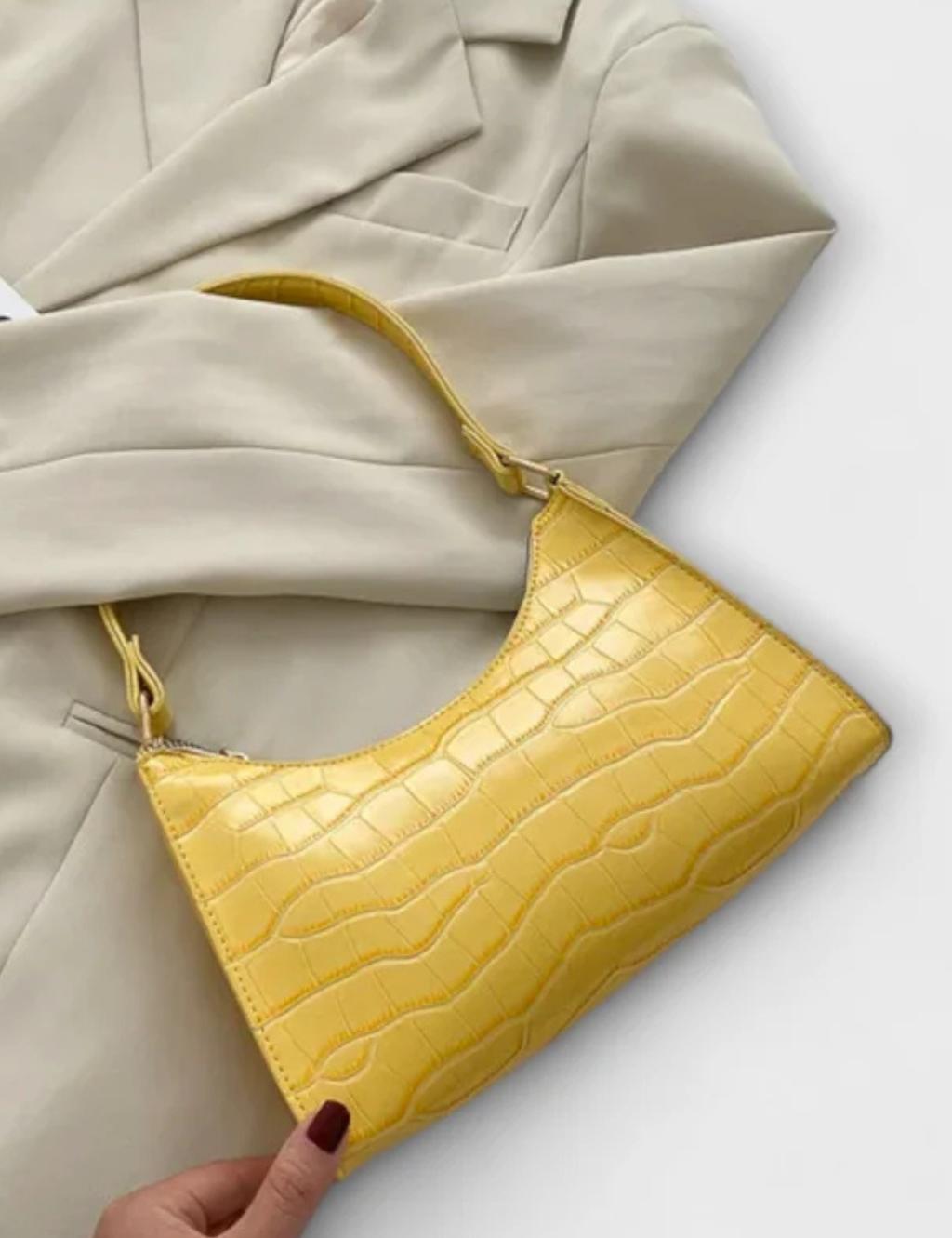 Camille Moretti | Green Croc-Embossed Baguette Shoulder Bag