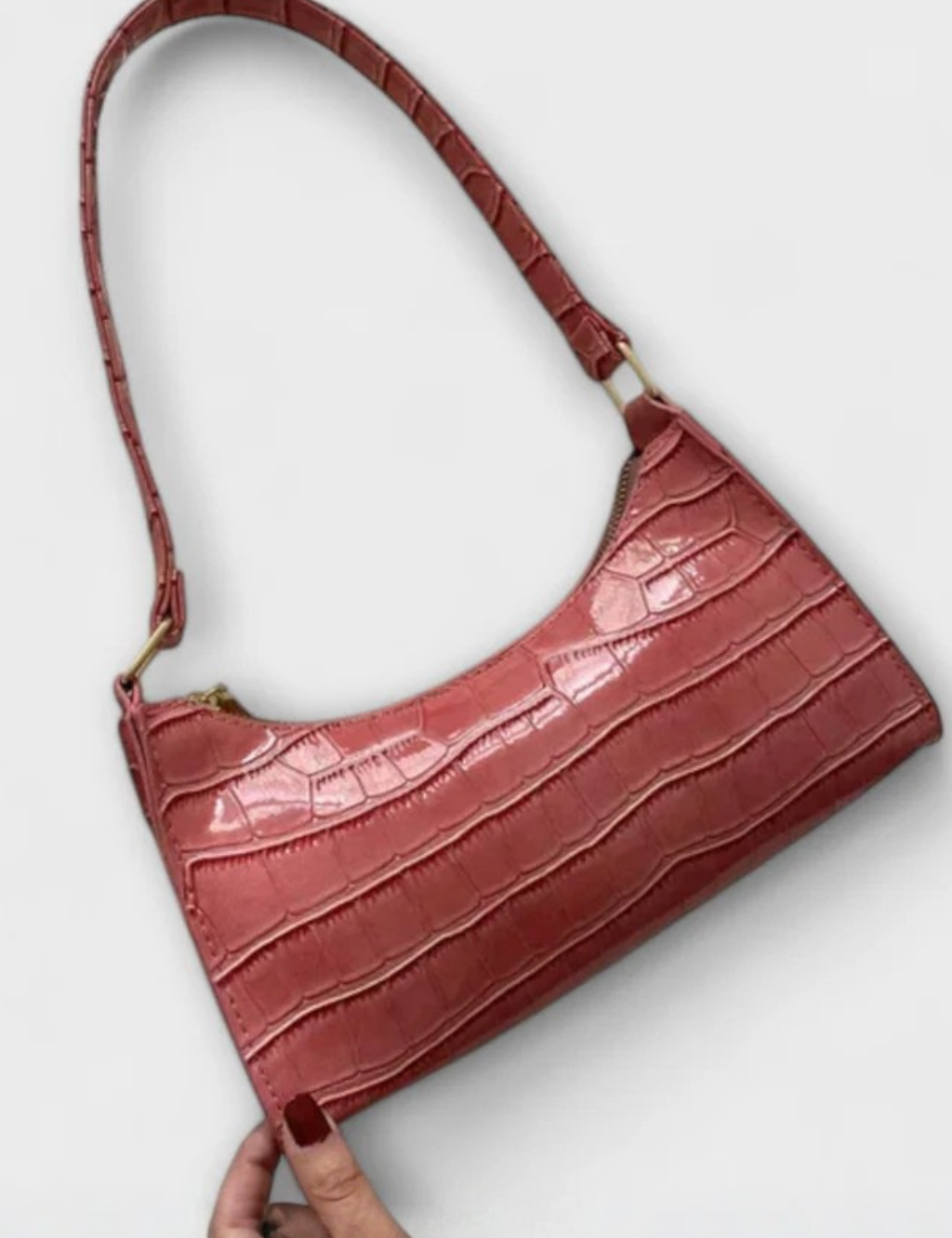 Camille Moretti | Green Croc-Embossed Baguette Shoulder Bag