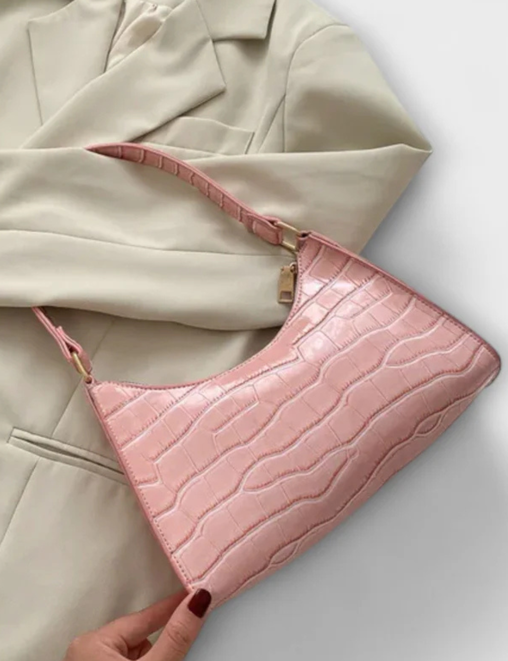 Camille Moretti | Green Croc-Embossed Baguette Shoulder Bag