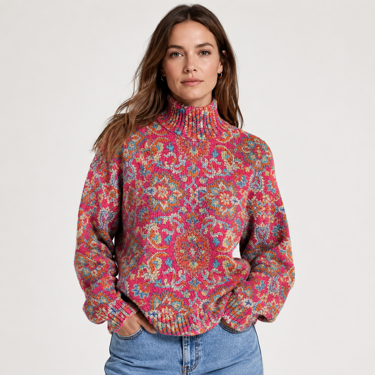 Cecily Hartwell | Vintage Floral Turtleneck Knit Sweater