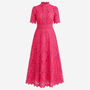 Cecily Hartwood | Hot Pink Lace High-Neck Midi Dress