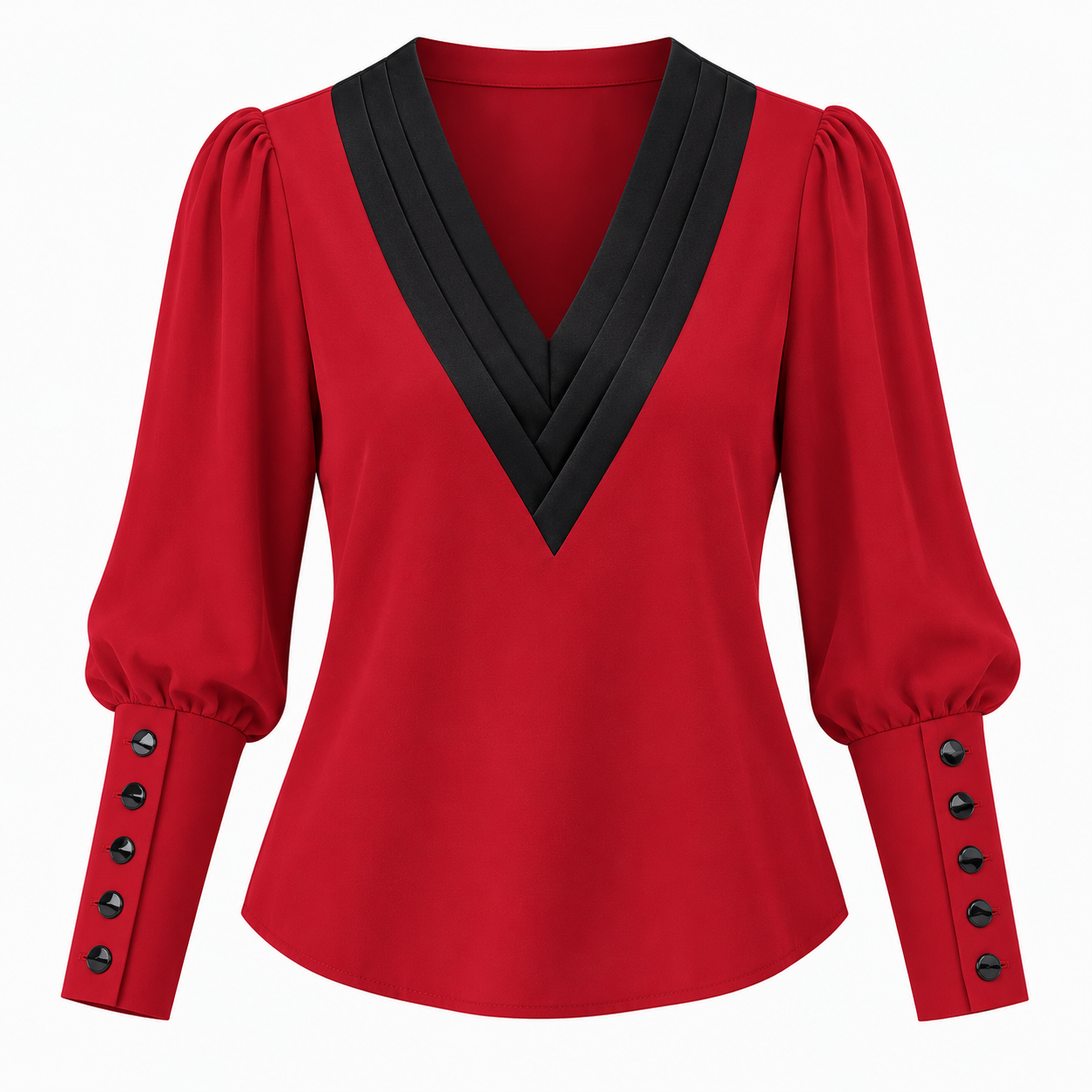 Cecily Marchmont | Contrast V-Neck Blouse With Statement Sleeves