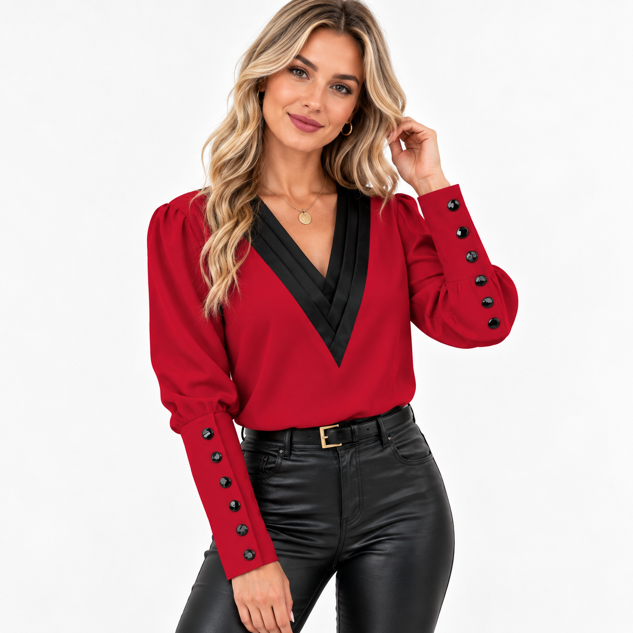 CecilyMarchmontContrastV-NeckBlouseWithStatementSleeves-model.png