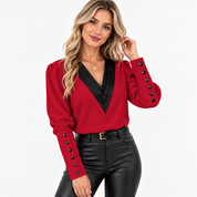 Cecily Marchmont | Contrast V-Neck Blouse With Statement Sleeves