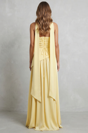 Emmeline Hartley | Strapless Maxi Dress with Halter Scarf Detail in Butter Yellow