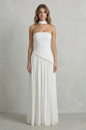 Emmeline Hartley | Strapless Maxi Dress with Halter Scarf Detail in Butter Yellow