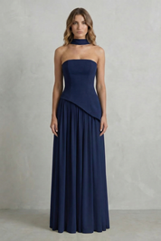 Emmeline Hartley | Strapless Maxi Dress with Halter Scarf Detail in Butter Yellow