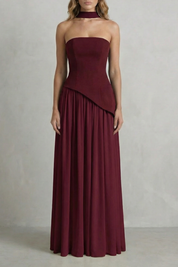 Emmeline Hartley | Strapless Maxi Dress with Halter Scarf Detail in Butter Yellow
