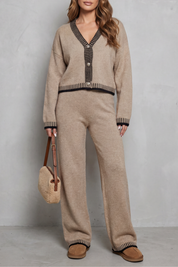 Eleanor Griffin | Oat Knit Cardigan & Wide-Leg Trouser Co-ord Set